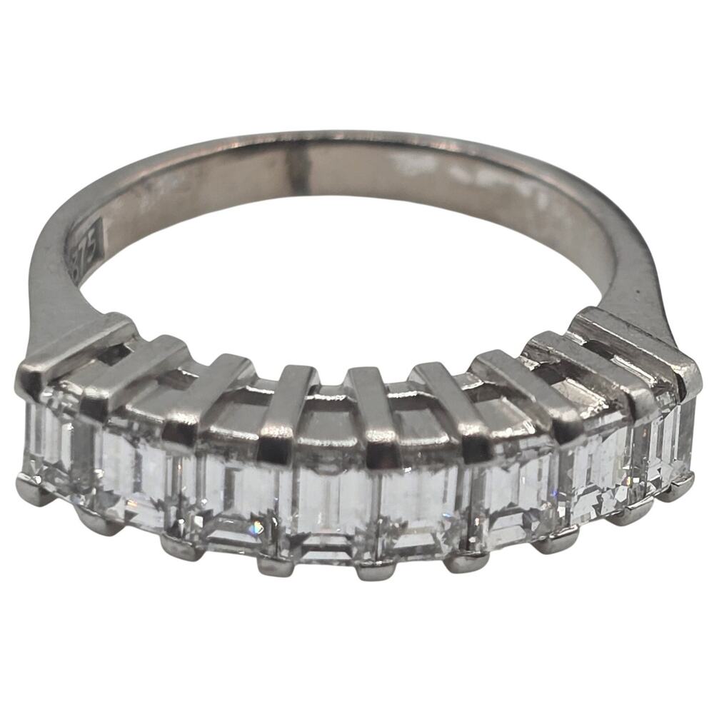 9K White Gold Emerald Cut Diamond Half Eternity Ring .32 CTW 3.5g